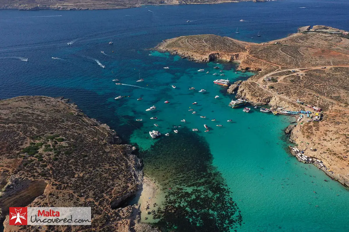 The stunning Blue Lagoon in Comino as seen from above.