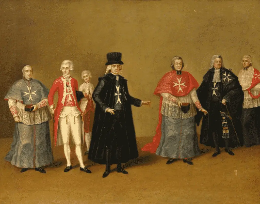 Painting of the Knights of Malta with Maltese Cross