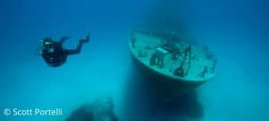 Scuba diving shipwreck in Malta.