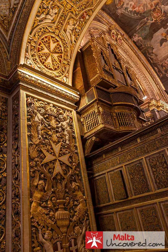 Detail of the intricate decorations inside St. John's Co-Cathedral.