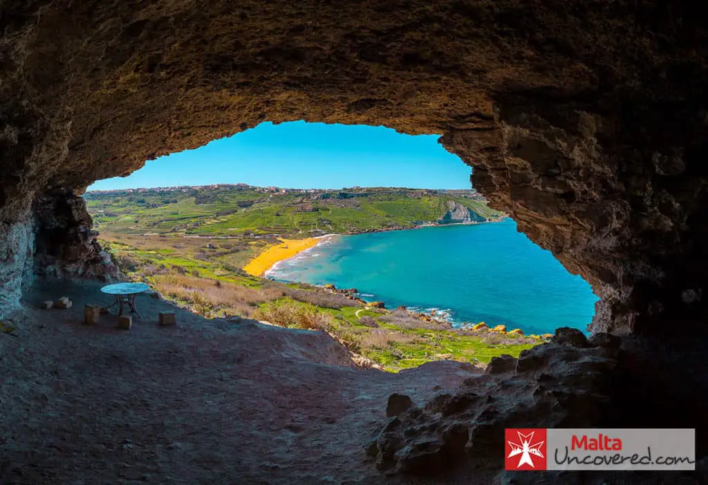 Tal-Mixta cave, overlooking Ramla l-Hamra bay in Gozo.